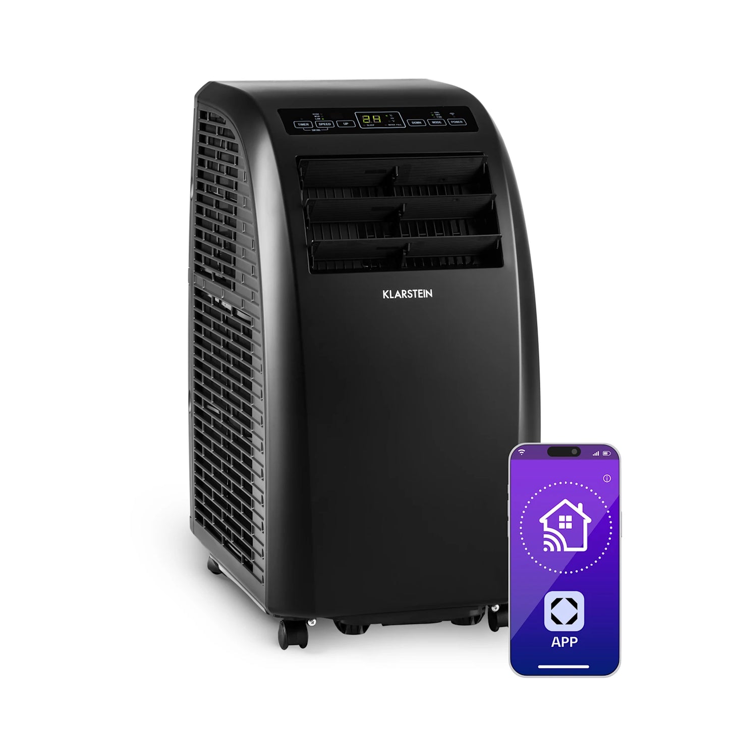 Klarstein Metrobreeze New York Smart 12k Climatiseur Mobile - 12,000 BTU, 35-59 m², WiFi & Alexa, Ventilateur & Déshumidificateur, Silencieux, Classe A, Télécommande, Minuterie, Mode Veille, Noir