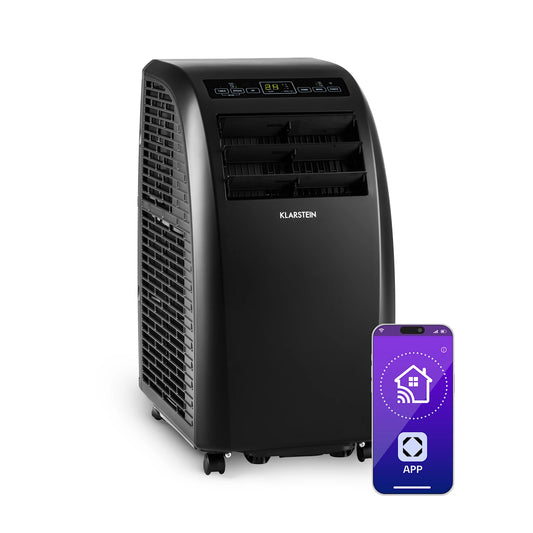 Klarstein Metrobreeze New York Smart 12k Climatiseur Mobile - 12,000 BTU, 35-59 m², WiFi & Alexa, Ventilateur & Déshumidificateur, Silencieux, Classe A, Télécommande, Minuterie, Mode Veille, Noir