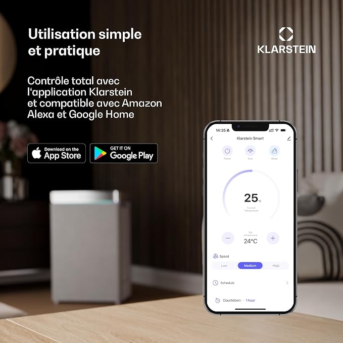 Klarstein Metrobreeze New York Smart 12k Climatiseur Mobile - 12,000 BTU, 35-59 m², WiFi & Alexa, Ventilateur & Déshumidificateur, Silencieux, Classe A, Télécommande, Minuterie, Mode Veille, Noir