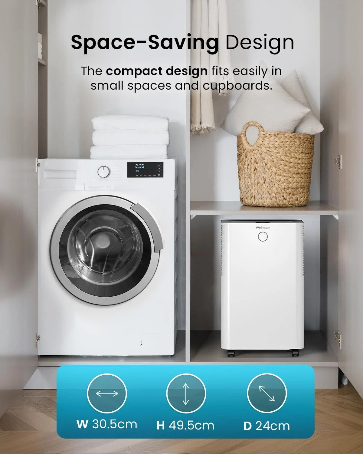 20L Dehumidifier with WiFi, Smart App Control, Auto Humidity Sensor, 24-Hour Timer, Laundry Drying Function White