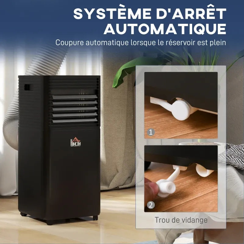 HOMCOM Climatiseur mobile 7000 BTU avec télécommande, minuterie 24H, jusqu'à 26 m², classe énergétique A, noir