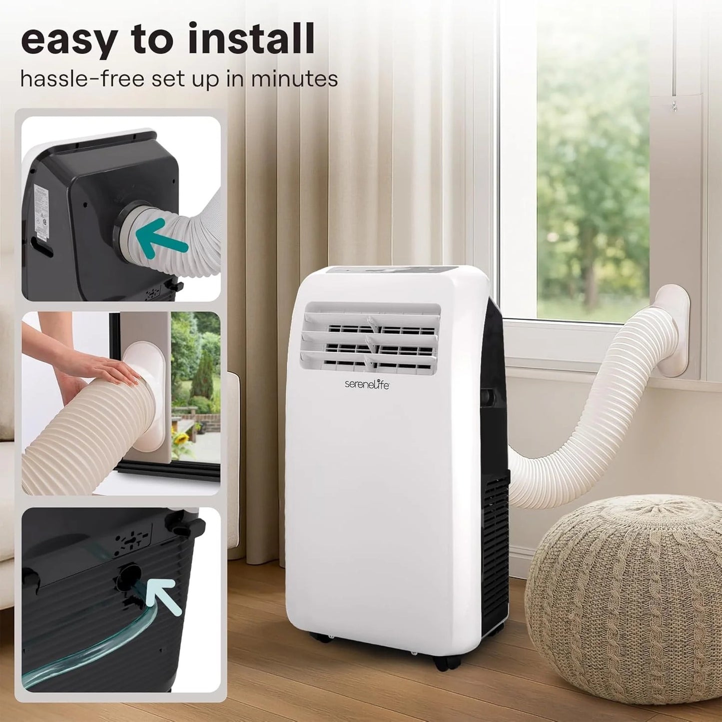 12000 BTU Portable Air Conditioner with Built-In Dehumidifier, Remote Control, Window Exhaust Kit